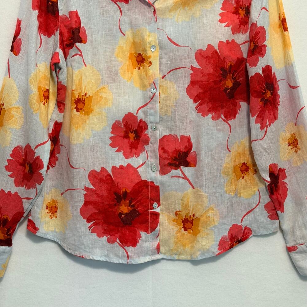 Joie Long Sleeve 100% Linen Poppy Blossom Button Up Shirt Womens Large Coastal - Picture 3 of 10